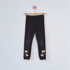 3/$30 Korean Fashion Heathered Black Girls Leggings Floral Embroidery Lace 7